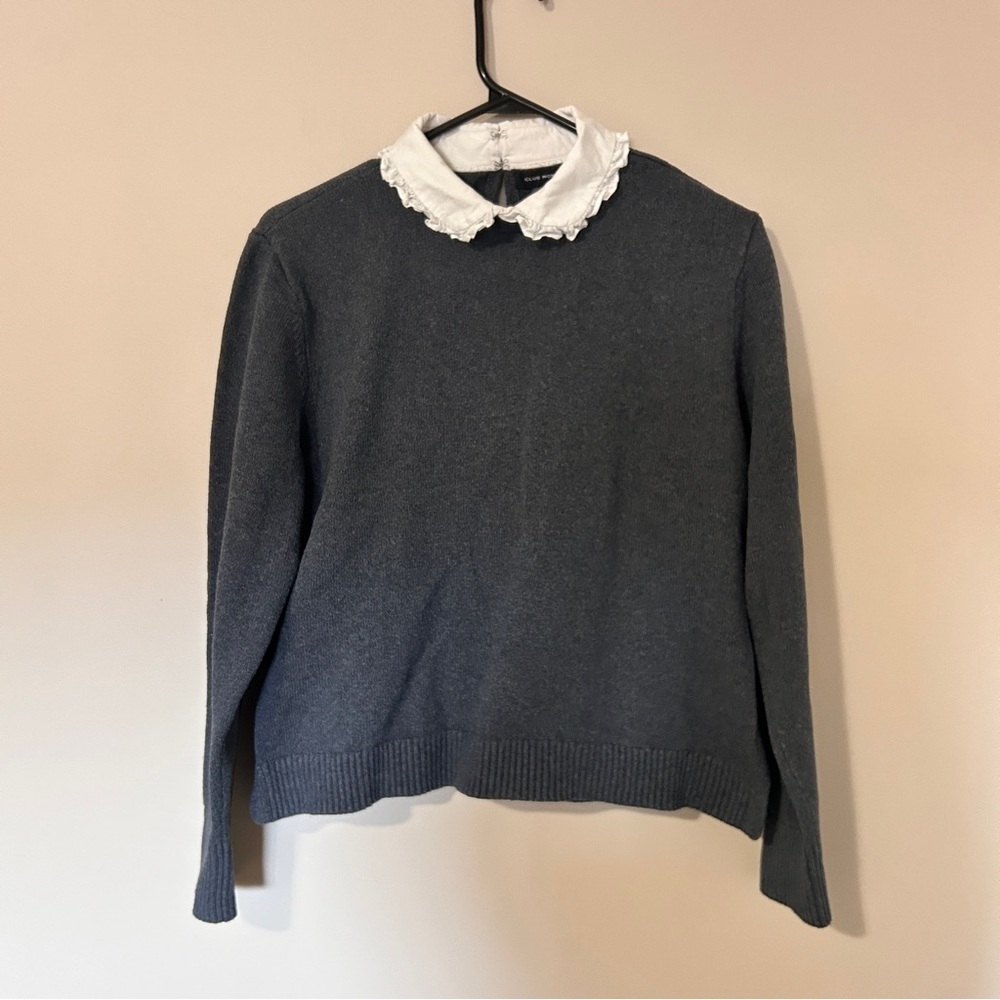 Club Monaco Ruffle Collar Sweater Gray - Picture 2 of 8